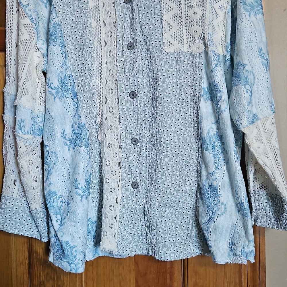 POL Crochet Patchwork Oversized Boho Button-Front… - image 3